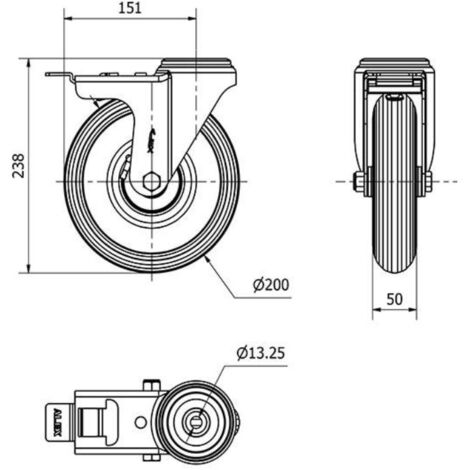 rueda giratora agujero m12 freno 20zvfd200-rilr metalico-neumatica gris rodil