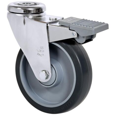 rueda giratora agujero m12 freno cromada 20afd100cp-pgaisb goma gris bolas