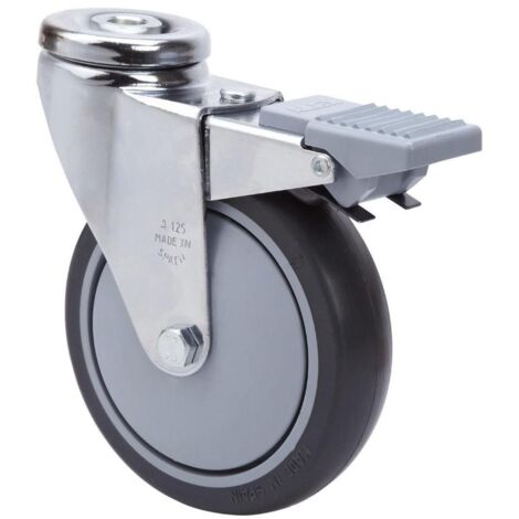 rueda giratora agujero m12 freno cromada 20afd125cp-pgaisb goma gris bolas