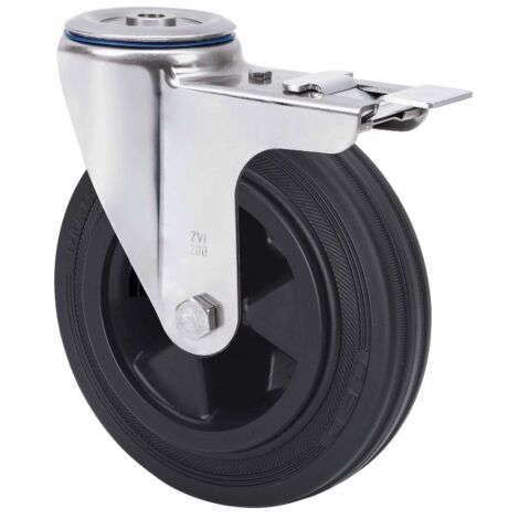 rueda giratora aguj.m12 freno inox.20zvifd200-psr poliamix-goma negra rodill.
