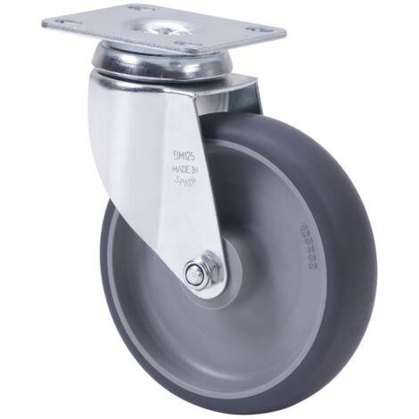 rueda giratora placa 10bha125-pgzn poliamix-goma gris inyect.eje liso