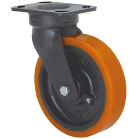 rueda giratora placa 10gt150-hub hierro-poliur.naranja eje bolas