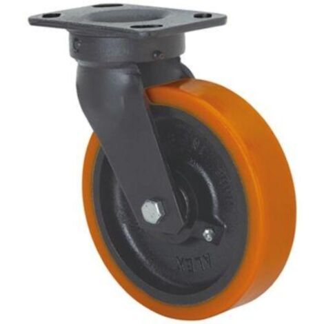 rueda giratora placa 10gt200-hub hierro-poliur.naranja eje bolas