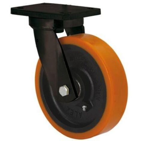 rueda giratora placa 10hlb100-hub hierro-poliur.naranja eje bolas