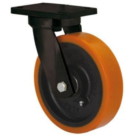 rueda giratora placa 10hlb250e-hub hierro-poliur.naranja eje bolas