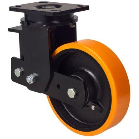 rueda giratora placa 10hlsb200-hub suspension hierro-poliur.naranja eje bolas