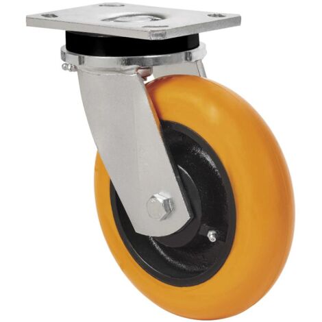 rueda giratora placa 10slr150-huab hierro-poliur.naranja eje bolas balona