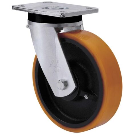 rueda giratora placa 10slr150-hub hierro-poliur.naranja eje bolas