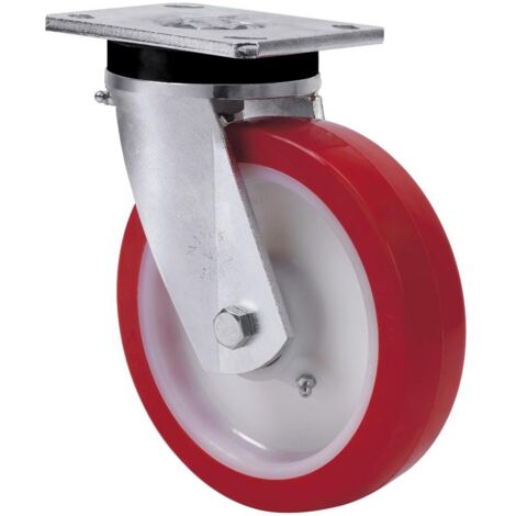 rueda giratora placa 10slr200-pob nylon blanco-poliur.rojo eje bolas