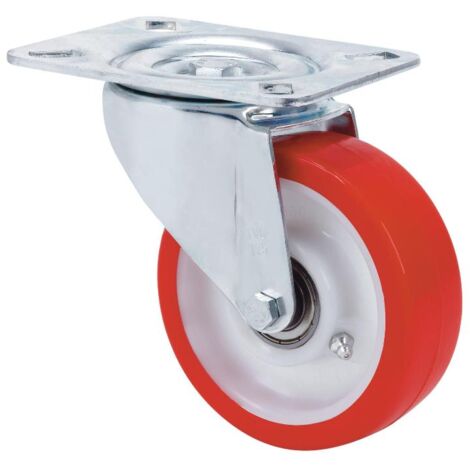 rueda giratora placa 10tvc125-po nylon blanco-poliur.rojo eje liso