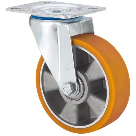 rueda giratora placa 10zv100-aub aluminio-poliur.naranja eje bolas