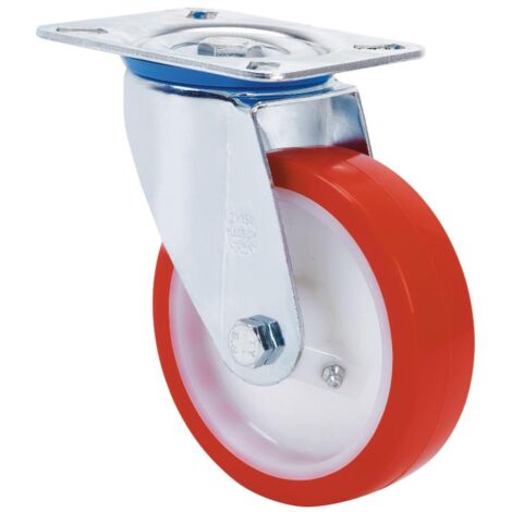 rueda giratora placa 10zv150-pob nylon blanco-poliur.rojo eje bolas