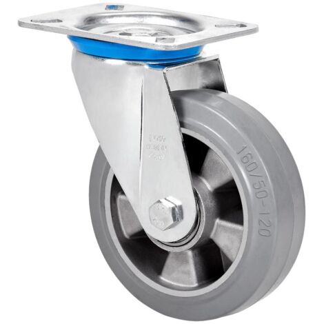 rueda giratora placa 10zv160-degb aluminio-goma gris elastica eje bolas