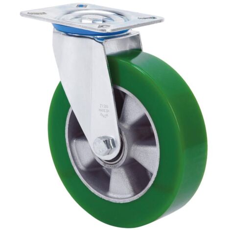 rueda giratora placa 10zv200-augb aluminio-poliur.verde eje bolas