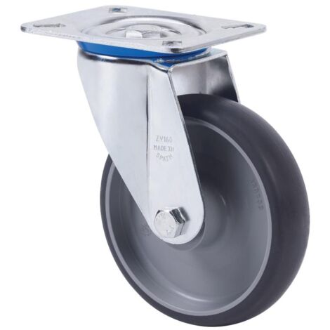 rueda giratora placa 10zvl125-pgzn poliamix-goma gris inyect.eje liso