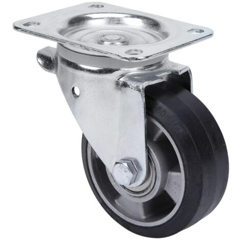 rueda giratora placa 111-125-1 aluminio-goma negra elastica eje bolas