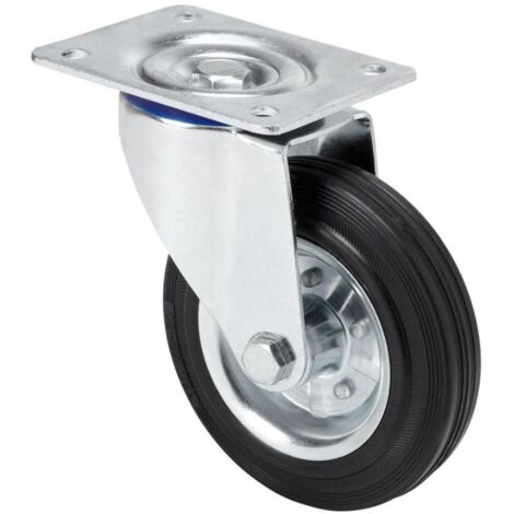 rueda giratora placa 125-200-1 metalico-goma negra eje rodillos