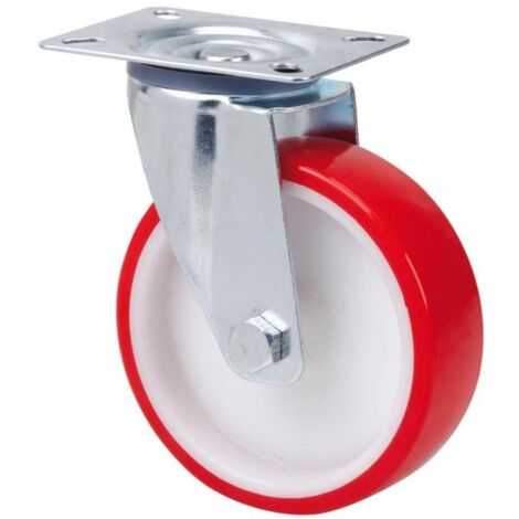 rueda giratora placa 140.1-100-1 nylon blanco-poliur.rojo eje liso