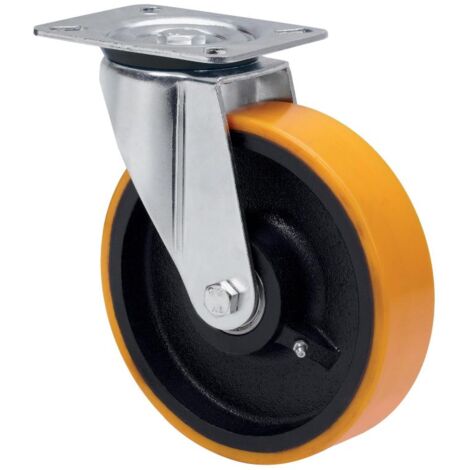 rueda giratora placa 4mm 10zvr150-hub hierro-poliur.naranja eje bolas