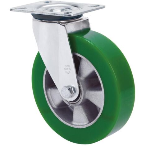 rueda giratora placa 4mm 10zvr160-augb aluminio-poliur.verde eje bolas