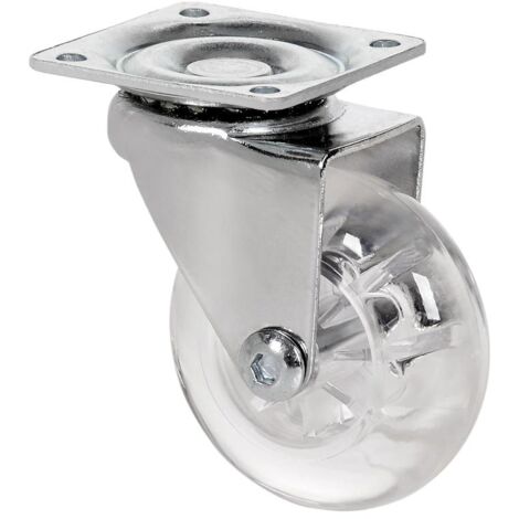 rueda giratora placa cromada 10bdt75 poliur.transparente eje liso