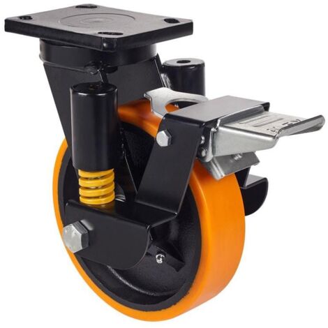 rueda giratora placa fr.10hlsefn150-hub suspension hierro-poliur.naranj.bolas