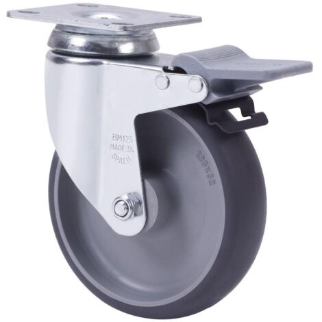 rueda giratora placa freno 10bhafd125-pgzn poliamix-goma gris inyect.eje liso