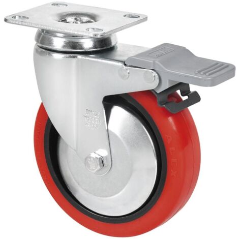 rueda giratora placa freno 10bhafd125cp-ppia poliamix-poliur.rojo eje liso