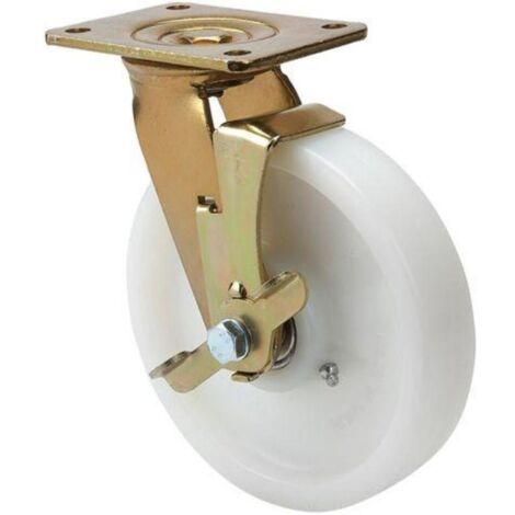 rueda giratora placa freno 10slfn150-ft nylon blanco extrafuerte eje liso