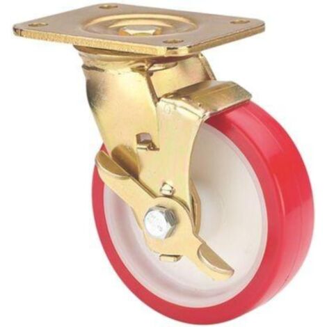 rueda giratora placa freno 10slfn150-pob nylon blanco-poliur.rojo eje bolas