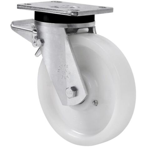 rueda giratora placa freno 10slrfd150-ftb nylon blanco extrafuerte eje bolas