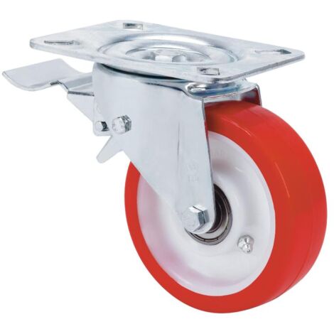 rueda giratora placa freno 10tvcfd125-pob nylon blanco-poliur.rojo eje bolas