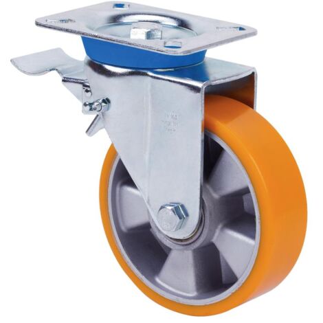 rueda giratora placa freno 10tvfd200-aub aluminio-poliur.naranja eje bolas