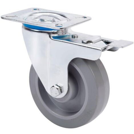 rueda giratora placa freno 10zvfd100-pgr goma elastica gris eje rodillos