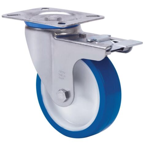 rueda giratora placa freno 10zvlfd100-poar poliamix blanco-poliur.azul rodill