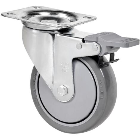 rueda giratora placa freno 10zvlfd150cp-pgaisb goma gris eje bolas