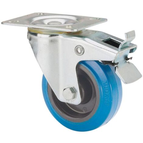 rueda giratora placa freno 121-160-3 poliamix-goma azul superelast.rodillos