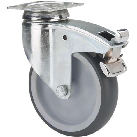 rueda giratora placa freno 301-100-3 poliamix-goma gris eje liso