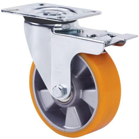 rueda giratora placa freno 4mm 10zvrfd160-aub aluminio-poliur.naranja bolas