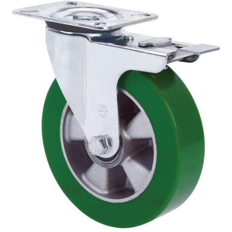 rueda giratora placa freno 4mm 10zvrfd200-augb aluminio-poliur.verde bolas