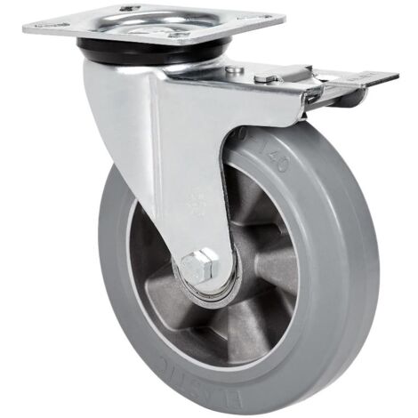rueda giratora placa freno 4mm 10zvrfd200-degb alum-goma gris elastica bolas