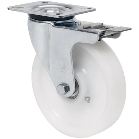 rueda giratora placa freno 4mm 10zvrfd200-ftb nylon blanco extrafuerte bolas