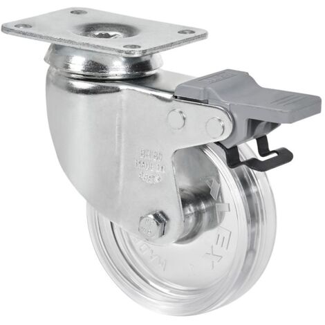rueda giratora placa freno cromada 10bhdfd60-bpc policarbonato transp.liso