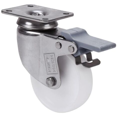 rueda giratora placa freno inox.10bhifd100-sl plastico blanco eje liso