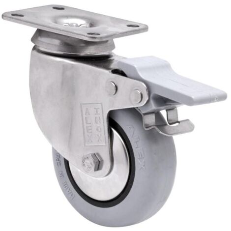 rueda giratora placa freno inox.10bhifd100cp-plgi poliamix-goma gris eje liso