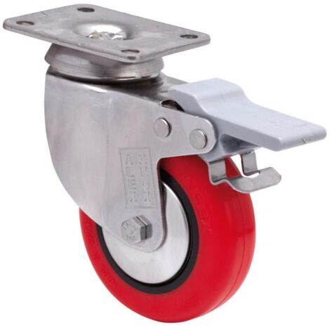 rueda giratora placa freno inox.10bhifd80cp-ppi poliamix-poliur.rojo eje liso