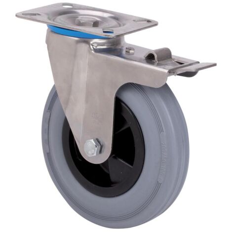 rueda giratora placa freno inox.10zvifd160-psr poliamix-goma gris rodillos