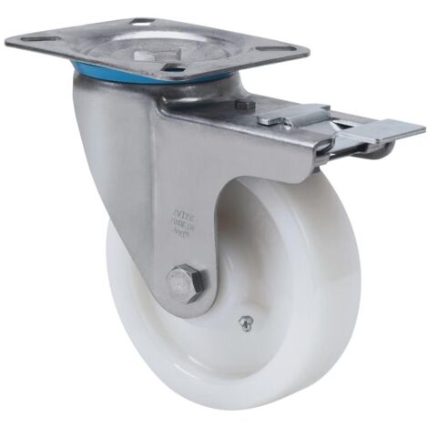 rueda giratora placa freno inox.10zvlifd100-ft nylon blanco extrafuerte liso
