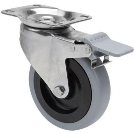 rueda giratora placa freno inox.10zvlifd100-pgan poliamix-goma gris eje liso