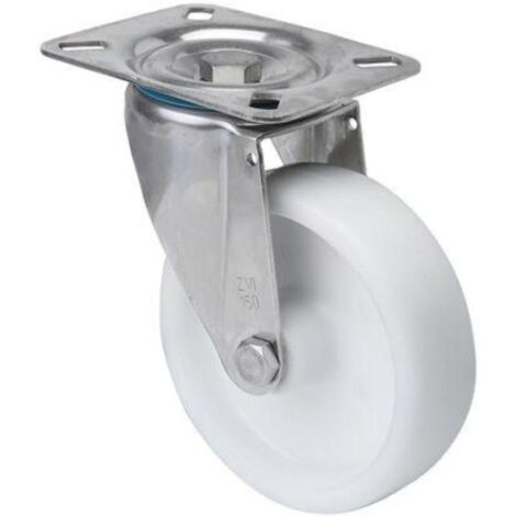 rueda giratora placa inox.10zi60-bp plastico blanco eje liso